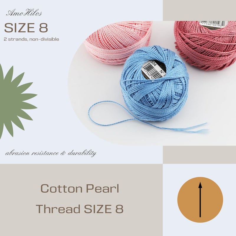 AMOHilos Size 8 Double Mercerized Egyptian Long Staple Cotton Pearl Thread 12 Gradient Colors per Box 5 Grams Ball Rainbow Color Embroidery Thread for Crochet Cross Stitch Hand Embroidery (12C) - Image 5